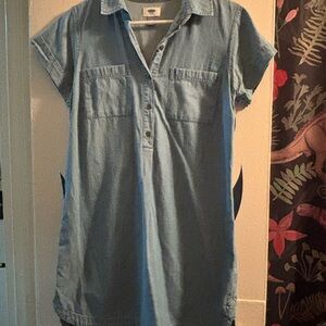 Denim Blue Women's Collared Shirt Dress, M Petite